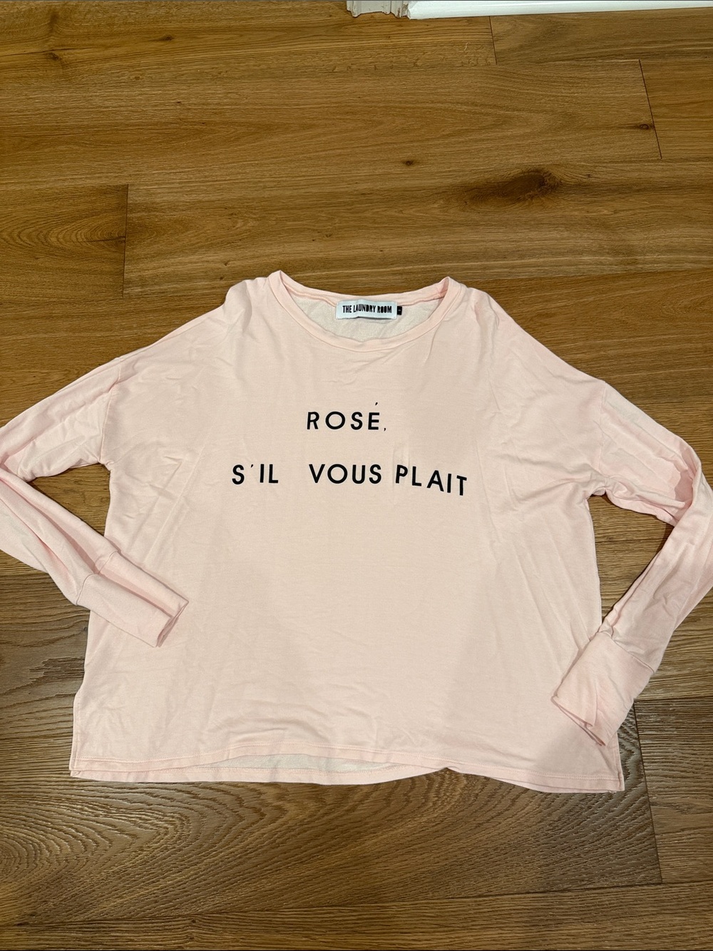 The Laundry Room Light Pink Long Sleeve Tee with Black Text
